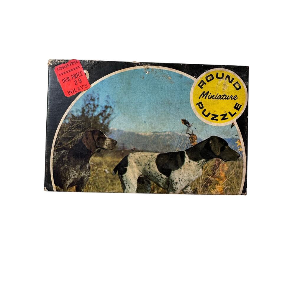 Vintage round miniature puzzle ”ready to flush” dog jigsaw puzzle